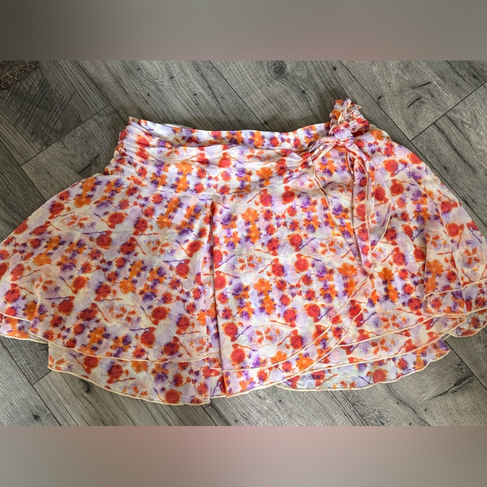 Aerie Orange and Purple Floral Mini Skirt